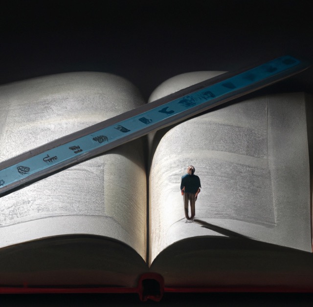 Ruler measuring an open book